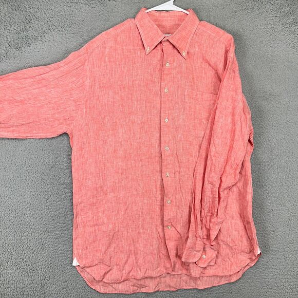 Peter Millar Linen Button Down Shirt Adult Large Saltwater Red Long Sleeve Mens